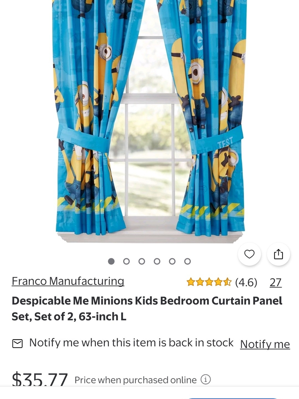 Despicable Me Minions Kids Blue Curtain Panel Set